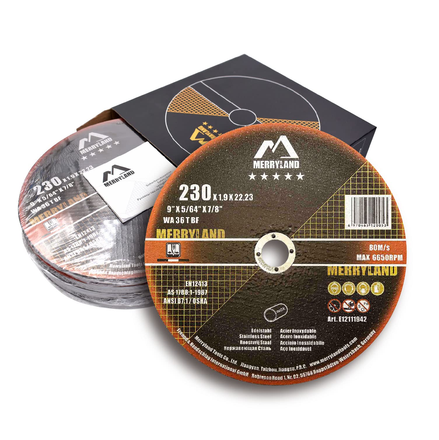 Merryland Cutting Disc 230 Metal for Angle Grinder, 230 X 1.9 X 22.23 mm Cutting Wheel 25 Pieces, INOX Stainless Steel Iron 9 inch Type 41, Expert-Line E12111942