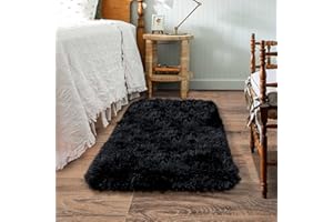 Quntue Small Black Area Rug, 2x3 Rug for Bedroom Shaggy Throw Rugs for Dorm Rug, Soft Shag Carpet for Kids Room, Plush Comfy Fluffy Bedside Rug for Home Decor Aesthetic
