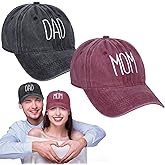 Patelai 2 Pcs Mom and Dad Hats for Women Men New Parents Embroidered Funny Adjustable Baseball Cap Unisex Cotton Cap for Couples Mom Dad, Black, Red