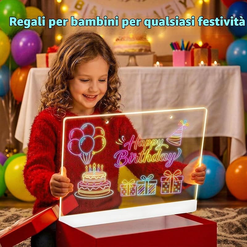 Tavola da Disegno a LED,35x26 cm Tavoletta Grafica Bambini Ricaricabile,8 Colori,3 Modalità,Lavagna Luminosa per Disegnare,Tavola Arte Neon Cancellabile per Appunti,Scarabocchiare-Bianco — foto 8 di 8