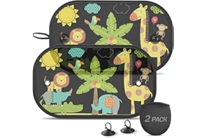 DIZA100 Car Window Shade for Baby, 2 Pack Car Sun Shade Window Baby 20"x12" with Cartoon Animals Sun and UV Protection for Baby/Kids Suction Cups