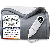 Bedsure Heated Blanket Throw Blanket - Fast Heating Electric Blanket, Soft Flannel Heated Throw with 4 Time Settings, 6 Heating Settings, Warm Gifts for Grandma & Grandpa & Seniors (50“x60”, Grey)