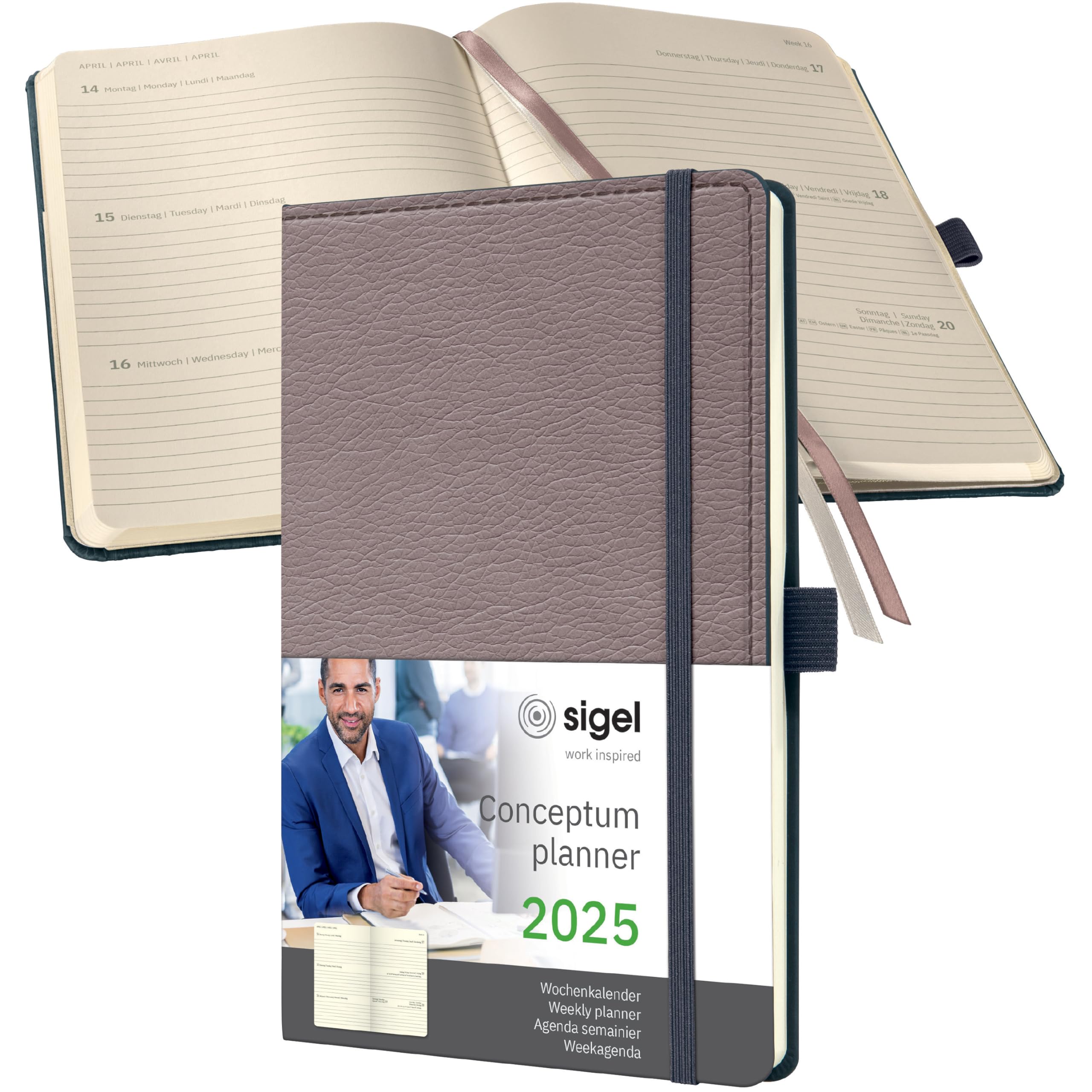 SIGEL C2551 Conceptum Weekly Planner 2025, Design Taupe, 13,5 x 20,3 cm, hardcover, 192 Pages, Taupe