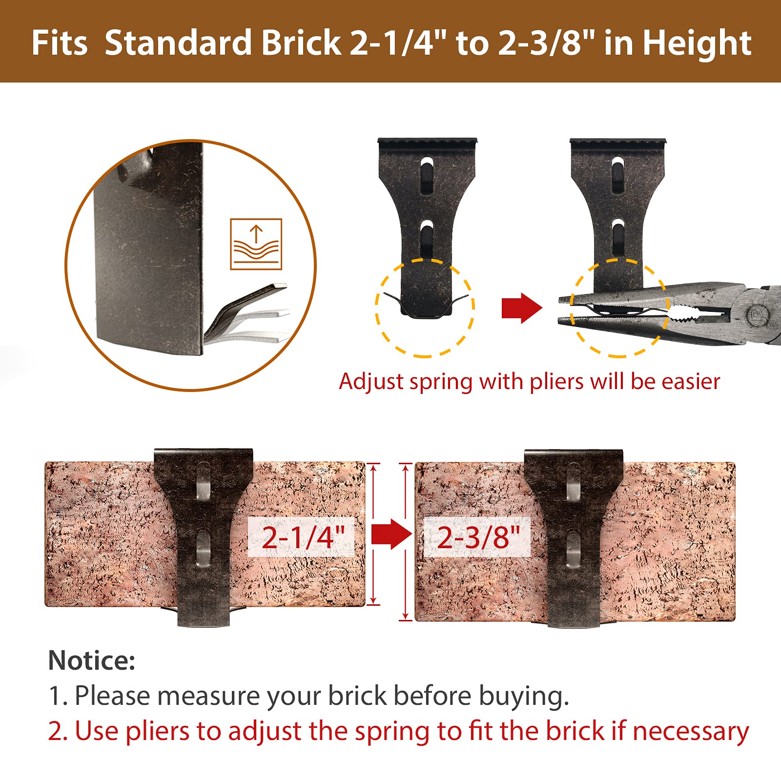 Brick Hook Clips (24 Pack) for Hanging Outdoors, Hangers Fits Standard Size Brick 2-1/4