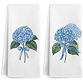 Gnmduw Blue Hydrangea Floral Kitchen Towels, Hydrangea Flower Decor Hand Towels Set of 2, Coquttee Blue Floral Decorative Hand Dish Tea Towel for Kitchen Bathroom Decor,16x24 Inch