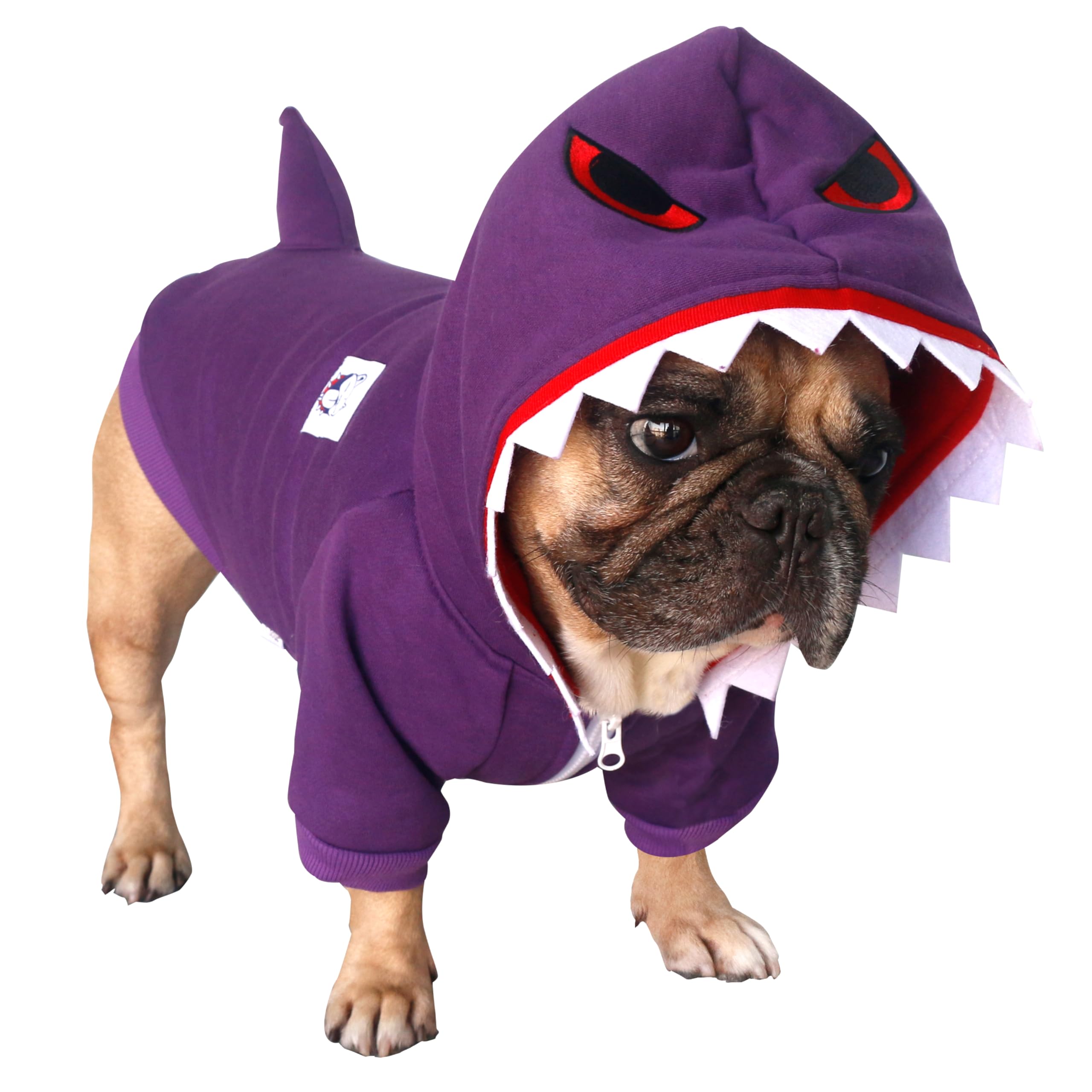 iChoue English Bulldog Shark Halloween Costumes Clothes Hoodies for Medium Dogs Cold Weather Winter Coats French Frenchie Pug Pitbull Boston Terrier - Purple, XLarge