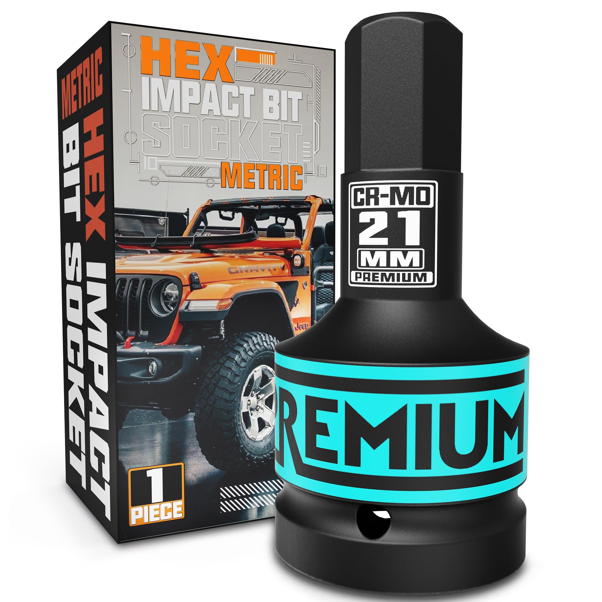 KIRXST 1" Drive Impact Hex Bit Socket, H21 (21 mm) Allen Key Socket, Premium CR-MO Steel Bits, for Car Maintenance