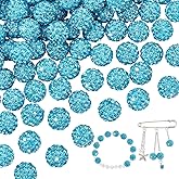 PH PandaHall 100pcs 10mm Rhinestones Beads Pave Disco Ball Clay Beads Round Crystal Diamond Bead Shiny Round Baseball Bead for Sparkle Bracelet Necklace Earring Jewelry Making Christmas Aquamarine