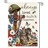 AVOIN colorlife Memorial Day Always Loved Never Forgotten Heroes Garden Flag 12x18 Inch Double Sided, Military Soldiers Boots Patriotic Veteran Yard Outdoor Decoration