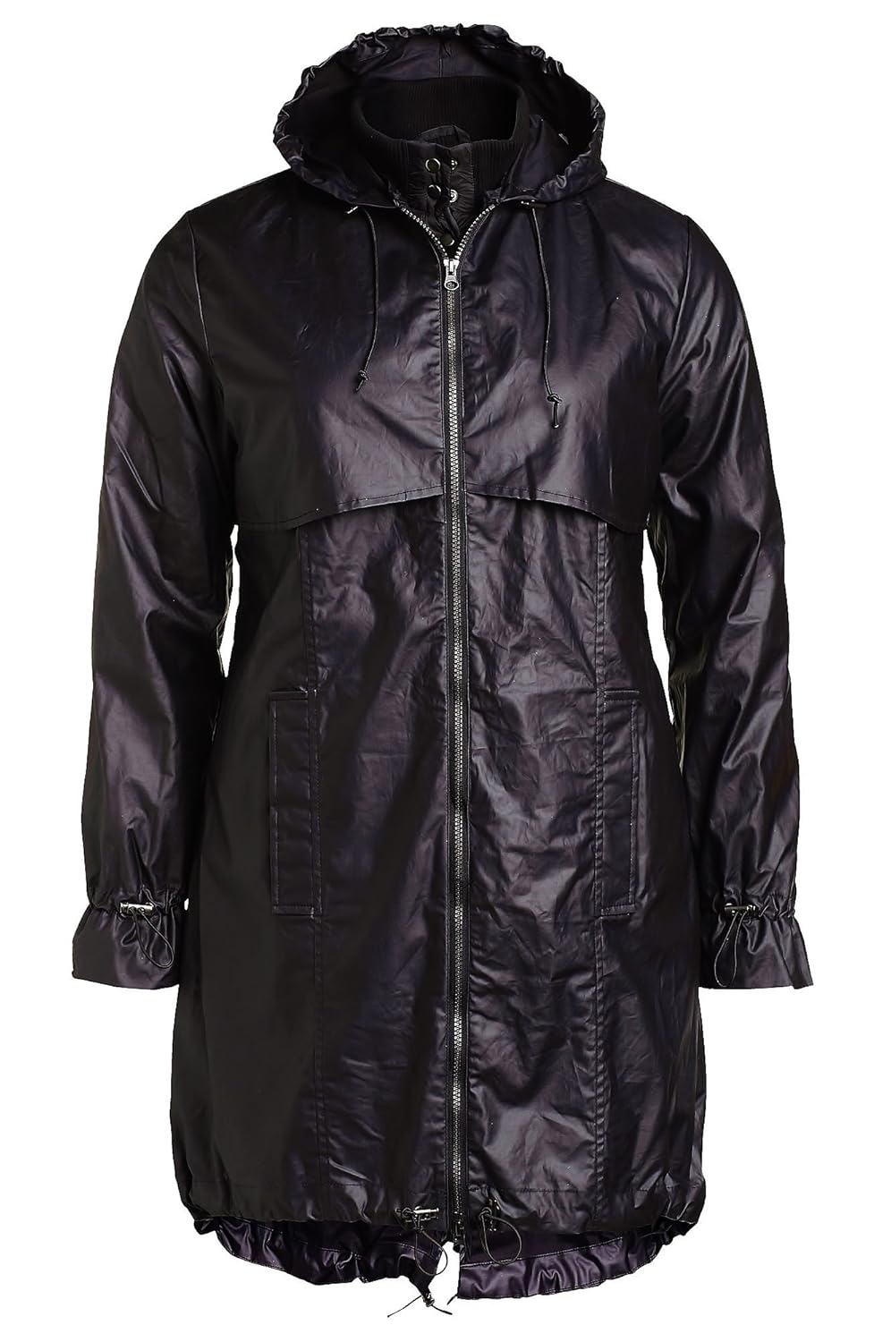 Black Plus Size Wax Waxed Parka Jacket Coat Mac with Quilted Jacket (22