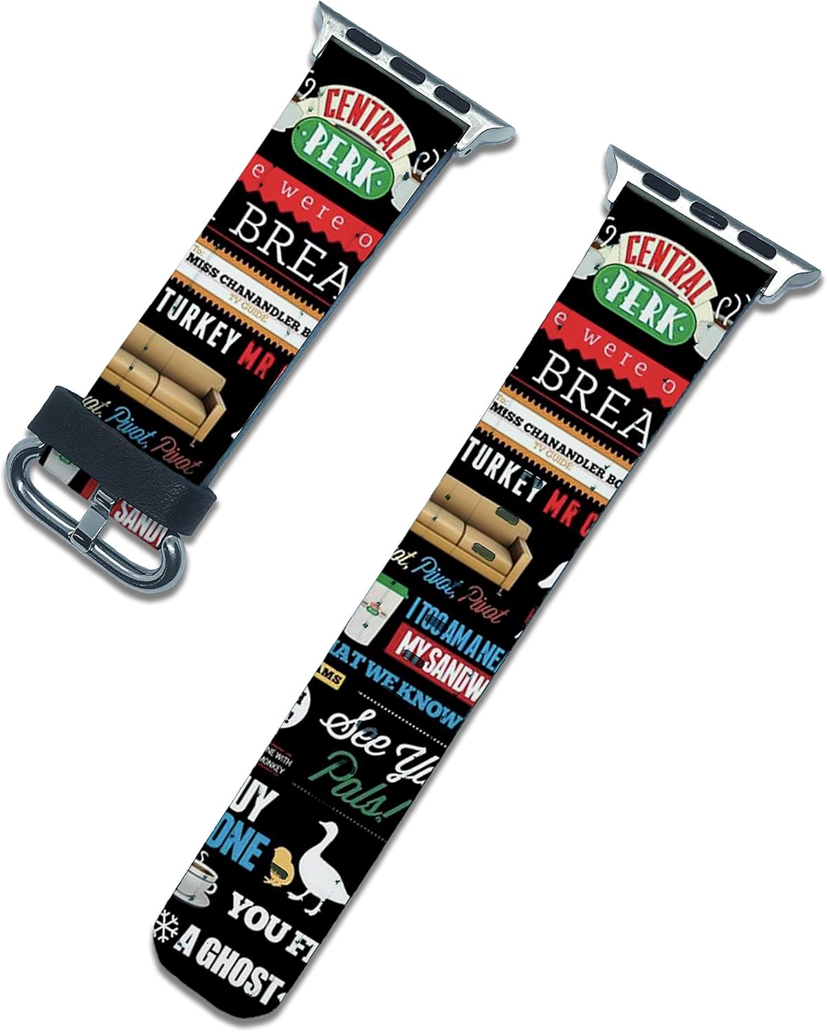 Friends band compatible with apple watch series SE 6 5 4 3 2 1 44mm 40mm 42mm 38mm iWatch replacement strap leather bands movie 03 (Yellow Gold, 42mm / 44mm)