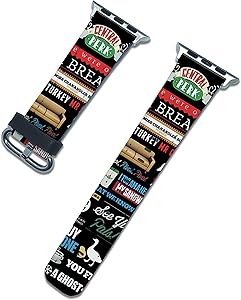 Friends band compatible with apple watch series SE 6 5 4 3 2 1 44mm 40mm 42mm 38mm iWatch replacement strap leather bands movie 03 (Yellow Gold, 42mm / 44mm)