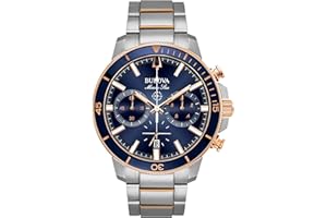Bulova Men's Marine Star Series C Two-Tone Rose Gold Stainless Steel 6-Hand Chronograph Quartz Watch, Blue Dial Style: 98B301