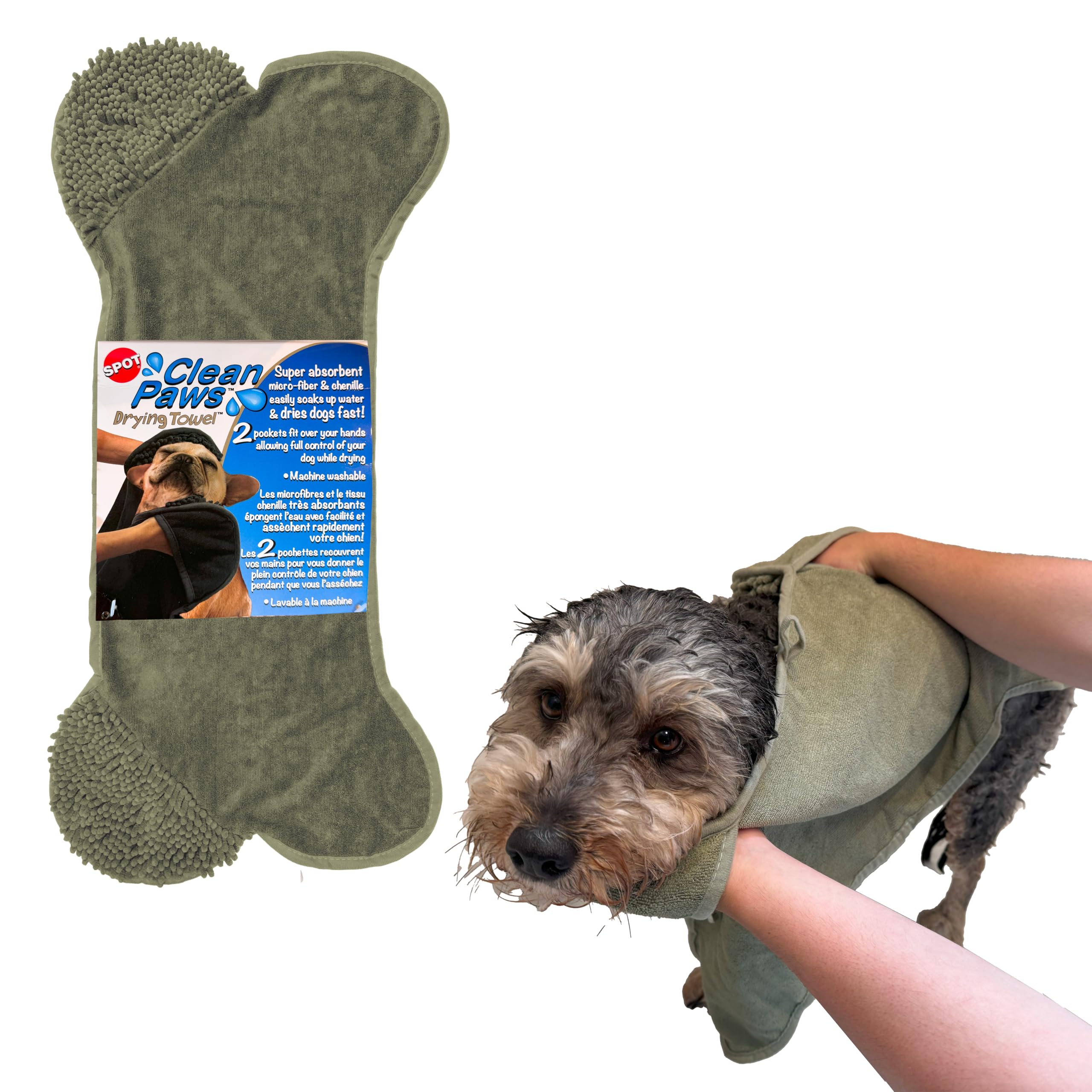 SPOT Clean Paws - Chenille Microfiber Dog Towel - 30X16 Inches/Attractive, Durable, Super Absorbent, Washable. By Ethical Pets, Assorted (50069)