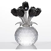Enjinkail Black Rose Flower Crystal Figurine with Vase, Bouquet Flowers Ornament Gifts for Wife Girlfriend Women, Handmade Crystal Flower Collectible Home Table Decor for Valentine's Day Wedding