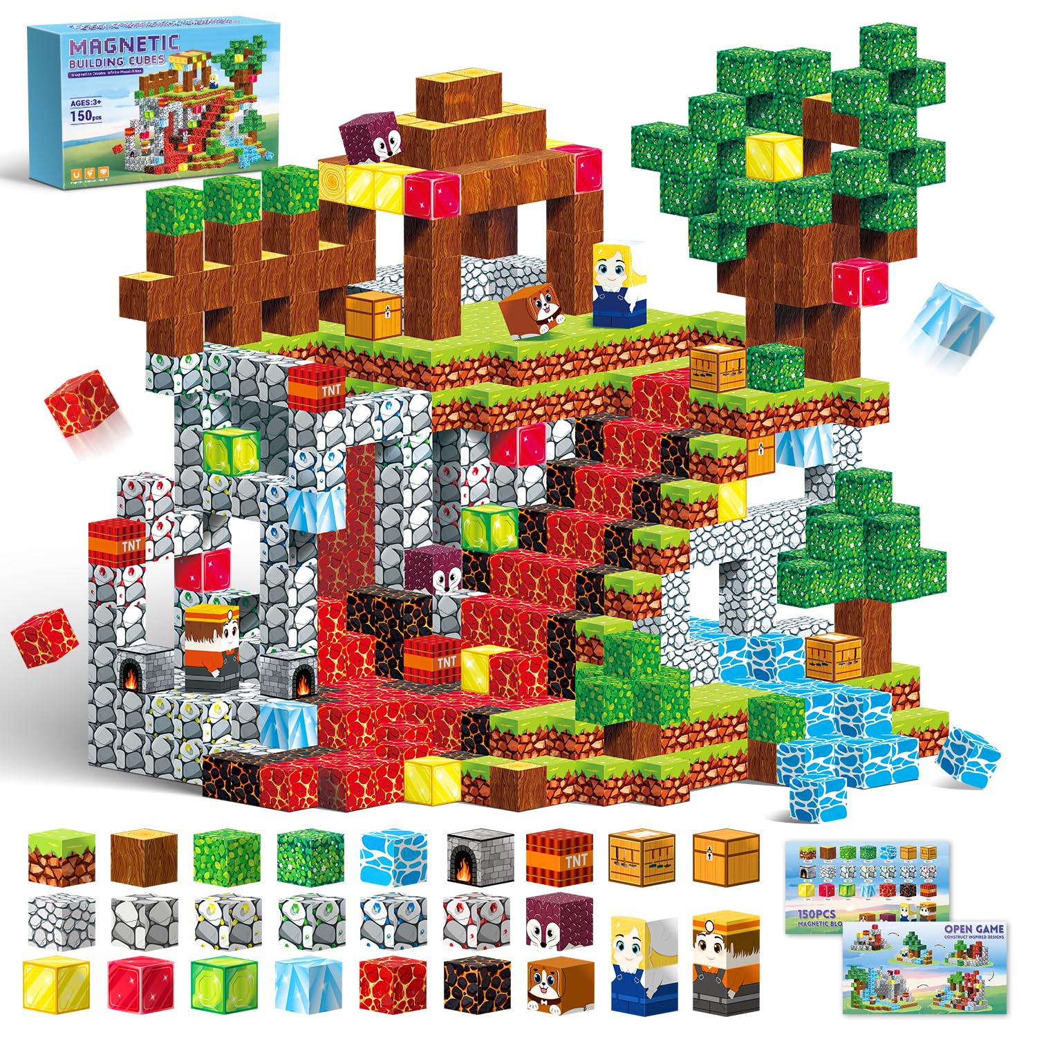 Photo 1 of 150PCS Magnetic Blocks- Magnetic Building Blocks, Magnet Cubes for Kids Toys, Sensory STEM Building Toys for 3-5 4-6 5-7 6-8 Year Old Boys Girls Christmas Birthday Gifts Travel Outdoor Kids Games