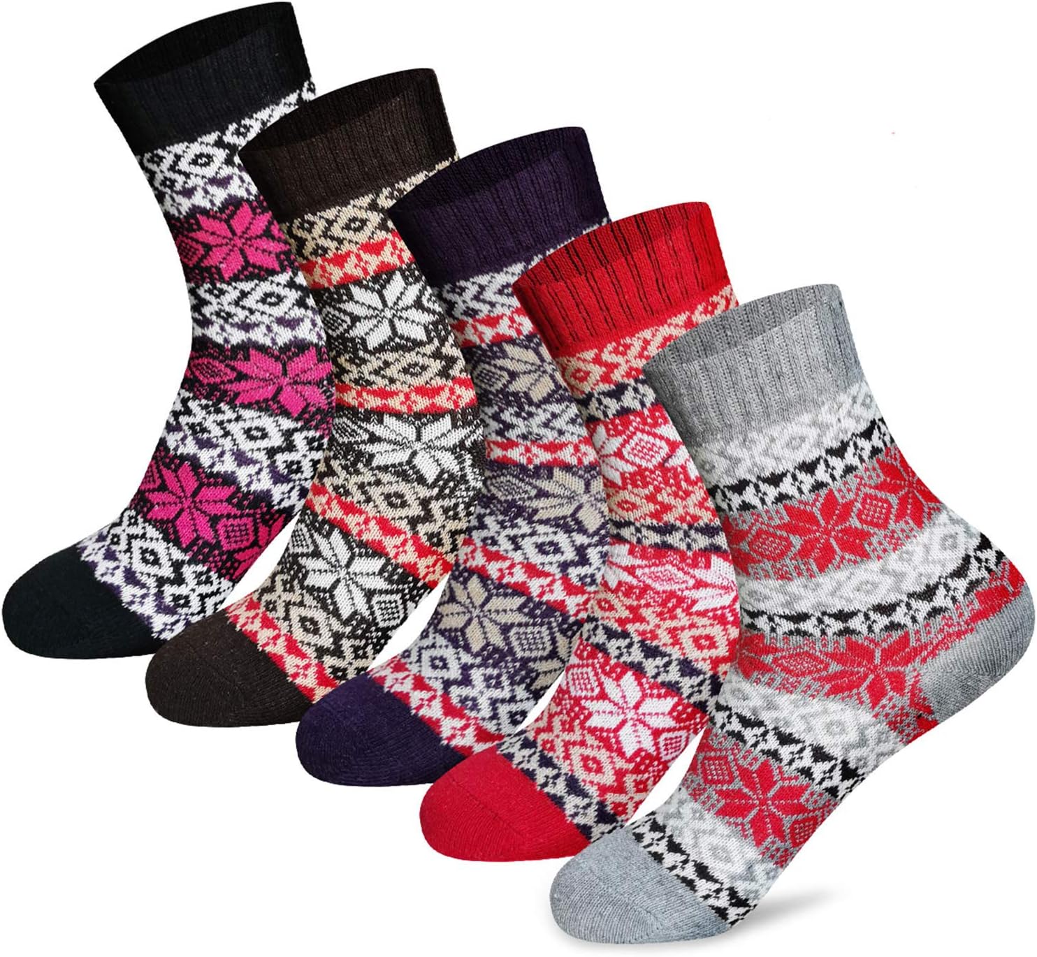 Women's Winter Socks 5 Pairs Free Size Thick Wool Soft Warm Casual Crew Socks for Women Socks Gifts