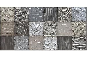 Alenoss 100% Handmade Abstract Metal Paintings Canvas Wall Art Unique Thick Texture Rough Surface Modern Oil Painting 48x24 Inches Imitation Old Handicrafts Grey Artwork