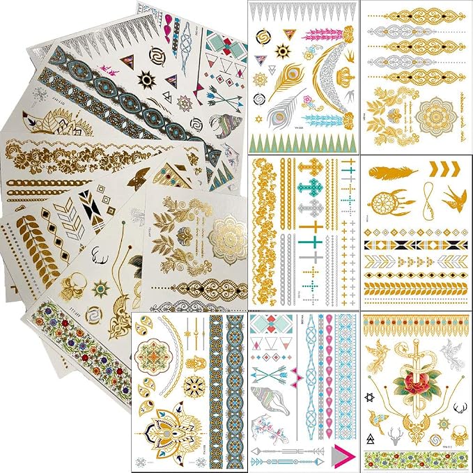 Metallic Temporary Tattoo Stickers Henna