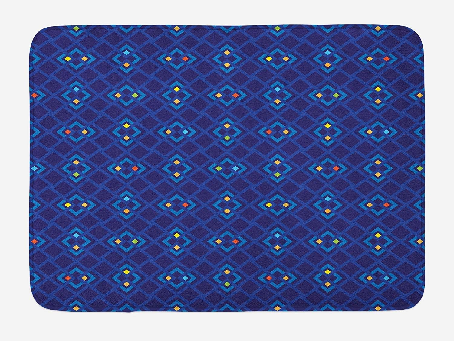 Easshorts Navy Blue Bath Mat, Geometrical Mosaic Square Patterned