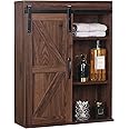 RUSTOWN Farmhouse Wood Wall Storage Bathroom Cabinet with Sliding Barn Door, Rustic Medicine Cabinet with Adjustable Shelf, 3-Tier Vintage Cabinet for Kitchen Dining, Bathroom, Living Room (Walnut)