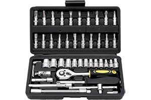 Elinoover 46-Piece Socket Wrench Set, Premium 1/4 inch Metric Socket Set, Ratchet Set with Quick-Release Ratchet and Extension Bar, Compact Storage Case - Perfect for Auto Repair & Home Use
