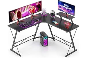 Mr IRONSTONE L Shaped Gaming Desk Corner Computer Desk, Home Office Desks Writing Workstation with Large Monitor Stand, Easy to Assemble (Black,51 Inch)