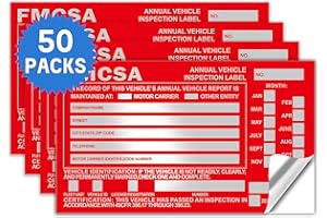 YNXPTBNC 50-Pack Annual Vehicle Inspection Label 1.6 mil Aluminum Red FMCSA Label with Permanent Self Adhesive 6" x 3.5" DOT Compliant