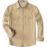 JOGAL Mens Western Cowboy Shirts Long Sleeve Denim Pearl Snap Shirts Regular Fit Work Shirts