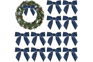 AIMUDI Dusty Blue Velvet Bows 4.5" Christmas Bows for Tree Premade Bows for Wreaths Twist Tie Bows for Gift Wrapping, Festive Winter Decor, Tree Garland, Swag, Wedding Decor - 12 PCs