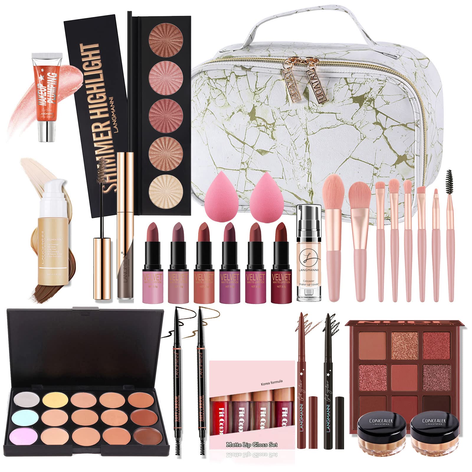 All in One Makeup Kit, Makeup Kit for Women Full Kit, Make Up Gift Set for Women, Makeup Essential Bundle Includes Foundation Eyeshadow Palette Concealer Lipstick Eyeliner Mascara Cosmetic Brush Set