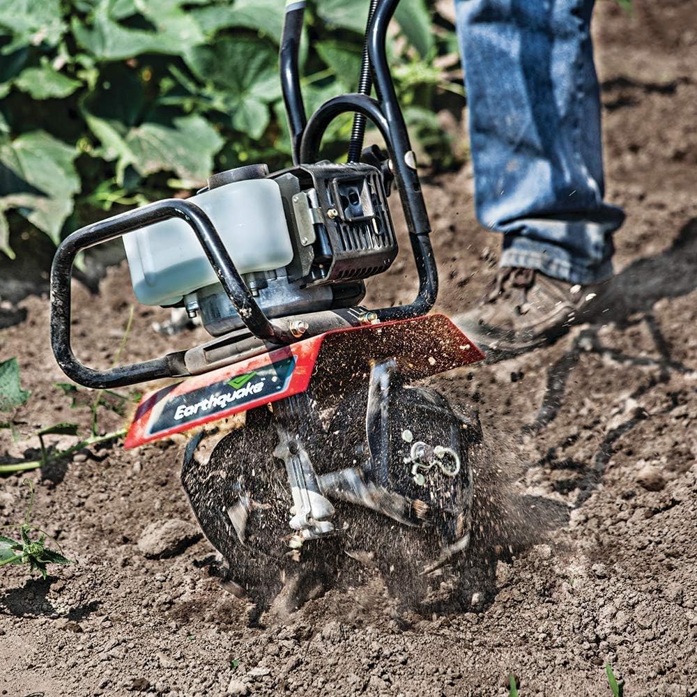 Earthquake 31635 MC33 Mini Tiller Cultivator, Powerful 33cc 2-Cycle Viper Engine, Gear Drive Transmission, Height Adjustable Wheels, 5 Year Warranty, Red : Garden & Outdoor