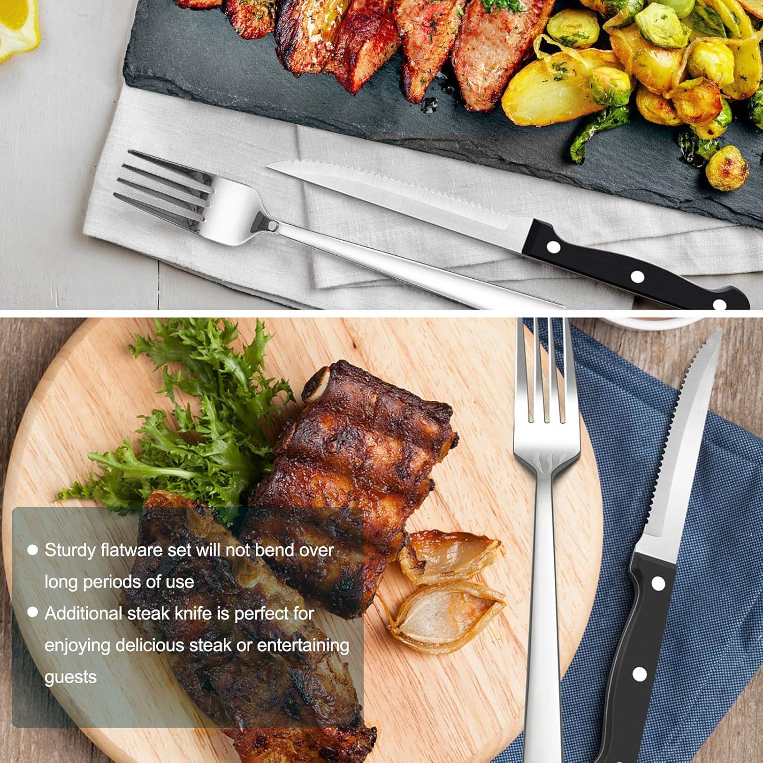 53-Piece Silverware Set, HaWare Solid Stainless Steel Modern Elegant Flatware Utensils, Includes 40-piece Cutlery Set, 5-piece Serving Set, 8-piece Steak Knives, Mirror Polished & Dishwasher Safe: Kitchen & Dining