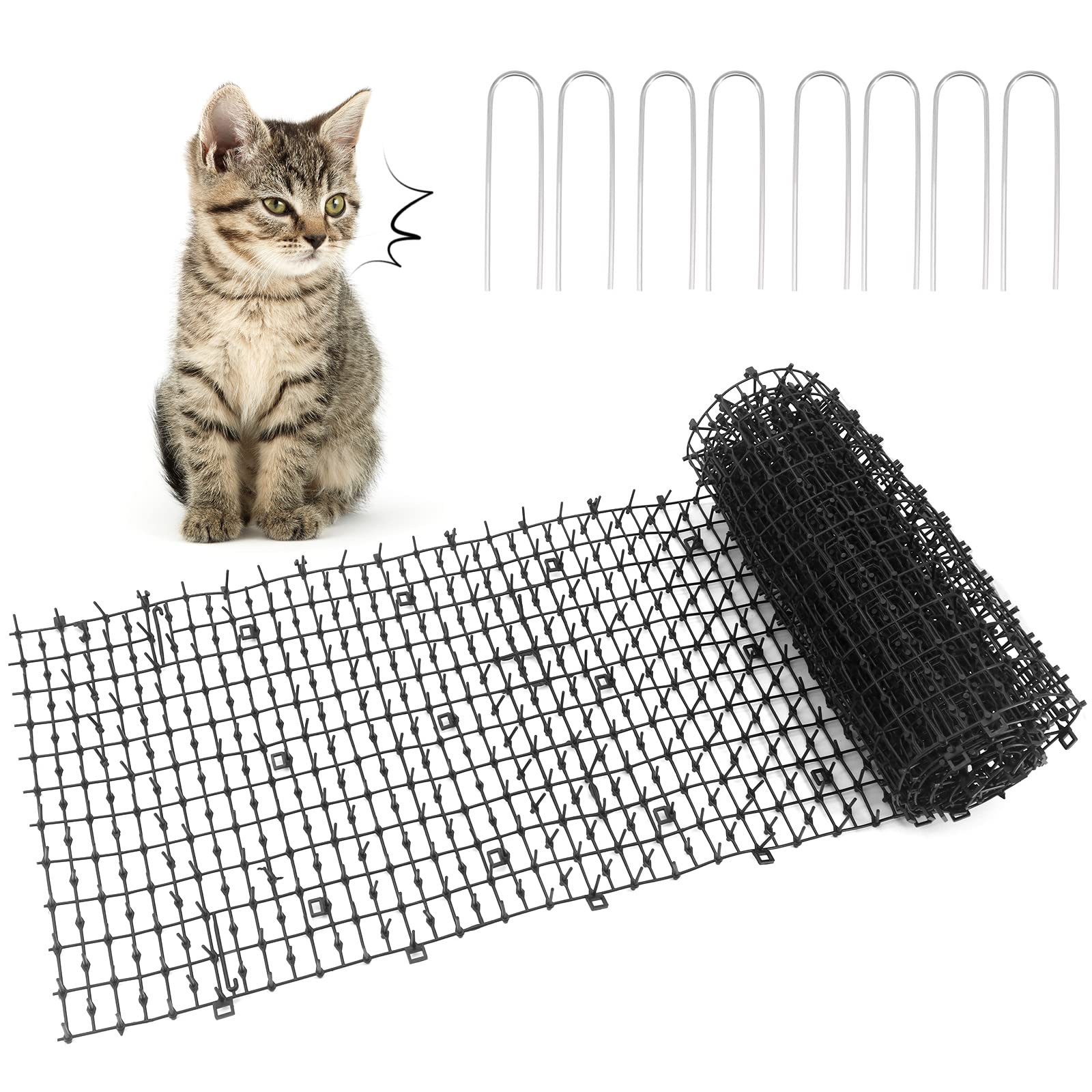 Cat Scat Mat with Spikes, Cat Repellent Mat, Flat Prickle Strip Dig Stopper, Pet Deterrent Mats for Garden, Fence (30 x 200 cm)
