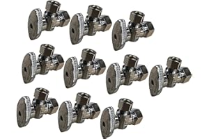 10Pcs EZ-FLUID Heavy Duty Angle Stop Valve,1/4 Turn Water Shut Off Valves 1/2" Nominal (5/8" OD) Compression x 3/8"OD Outlet,Metal Handle Shut-off Valve For Water Pipes,For Sink,Toilet,Faucet Valve