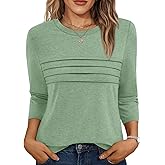 AUTOMET Women's 3/4 Length Sleeve Tops Crew Neck Casual Tunics Dressy Pleated T Shirts Summer Blouses 2026