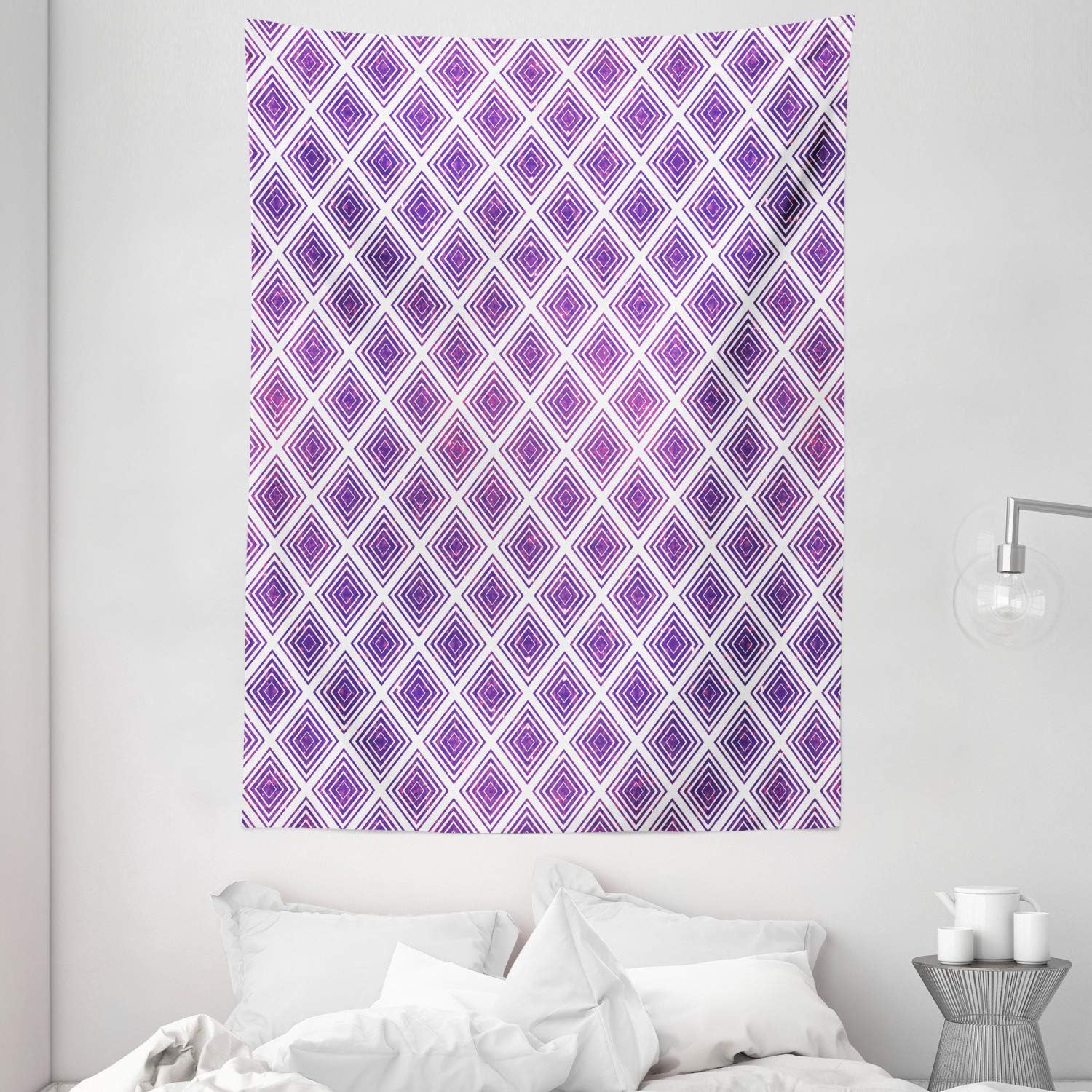 Amazon Com Ambesonne Purple Tapestry Retro Style Innovative Abstract Squares Pattern Modern Design Graphic Print Wall Hanging For Bedroom Living Room Dorm Decor 60 X 80 Violet White Home Kitchen