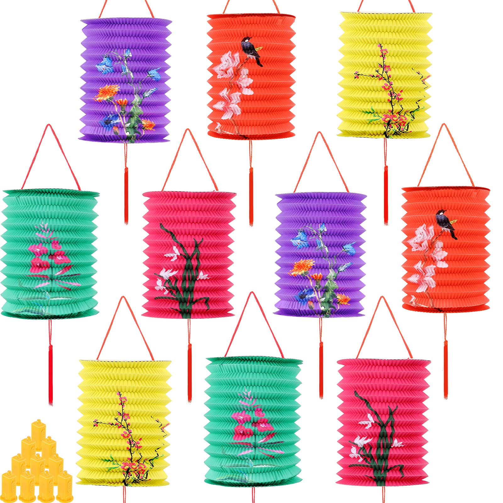 Photo 1 of 10 Pieces Chinese Paper Lantern Multicolor Hanging Lanterns with Lights Flower Chinese New Year Decoration Japanese Lanterns Lamp for Your Home Outdoor Party, Middle Autumn Festival