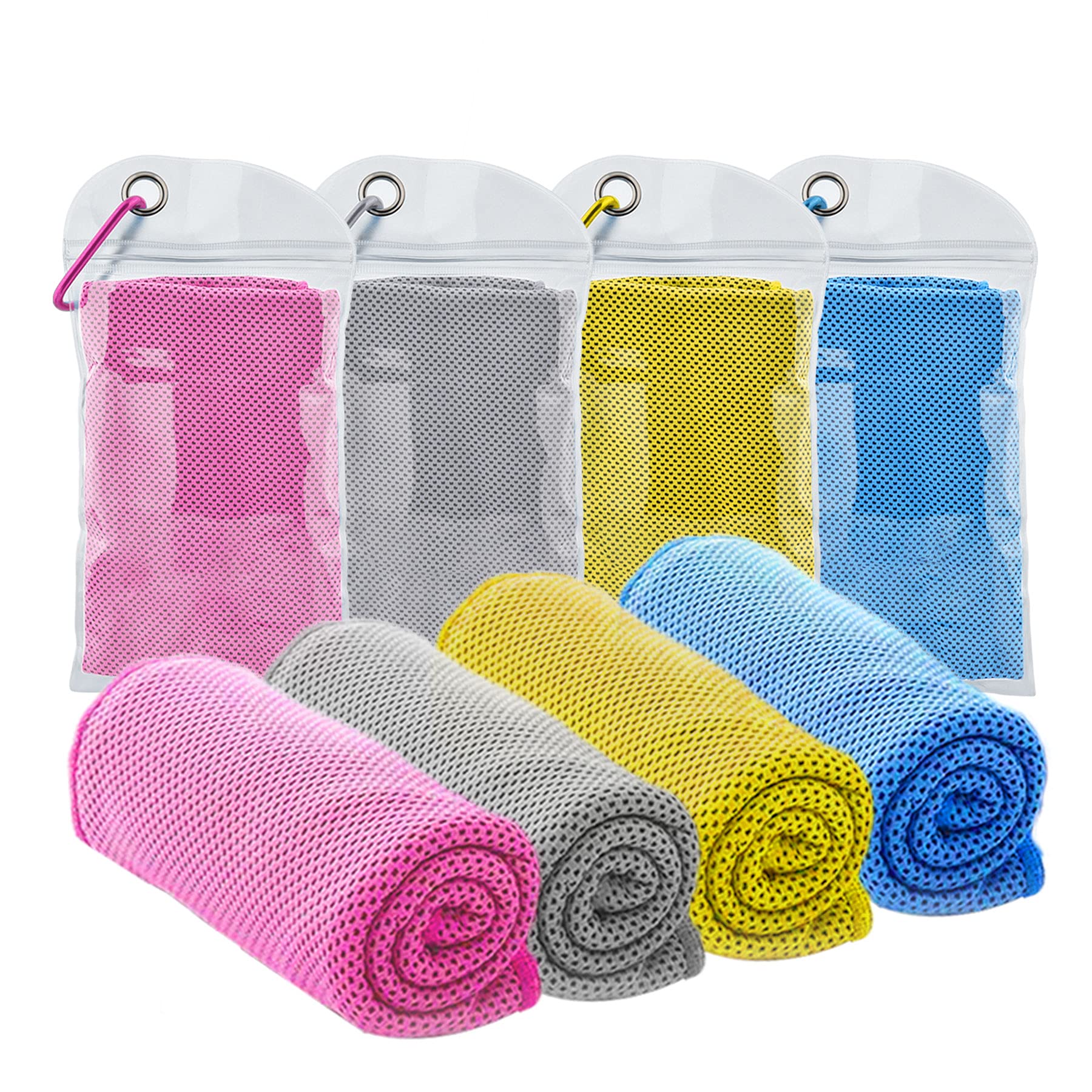4 Packs Cooling Towel (40"x12"),Ice Towel,Soft Breathable Instant Towel,Microfiber Cool Towel for Yoga,Golf,Sport,Gym,Workout,Camping,Fitness,Outdoor &More Activities(Rose red/Grey/Golden yellow/Blue)