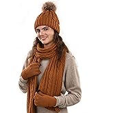 FURTALK Womens Winter Hat Gloves Scarf Set Fleece Knit Pom Beanie Warm Neck Warmer Touchscreen Gloves 3 in 1 Gift Set