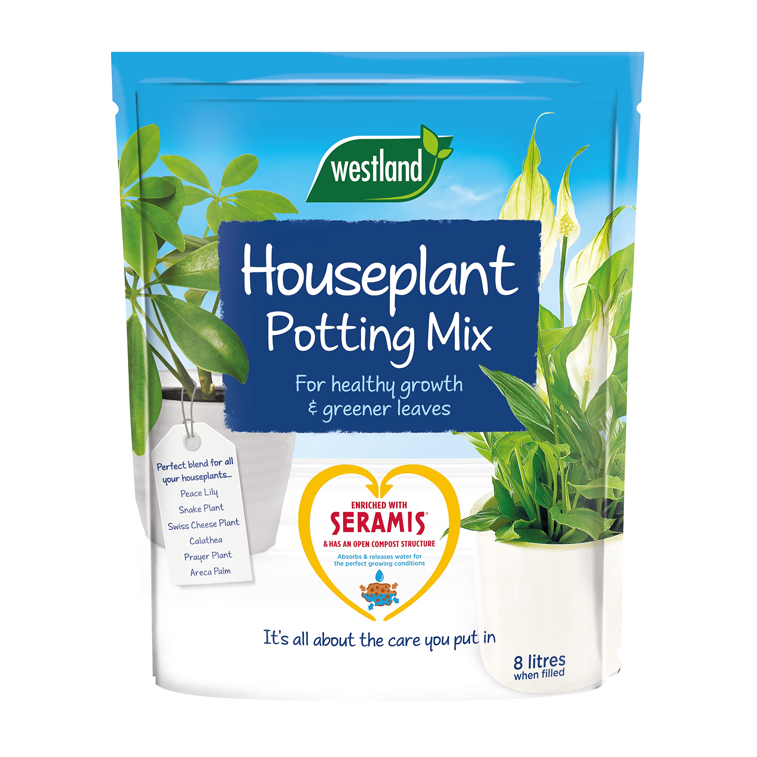 Westland Houseplant Potting Compost Mix and Enriched with Seramis, 8 L , 60x27x33 cm