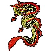 12.99 Inch Large Dragon Embroidery Patch - Iron On/Sew On Applique for DIY Costume Decoration Jackets, Hoodies, Sweaters, Jeans,Bags, Pants etc - Durable &amp; Vibrant Design(Gold &amp; Red)