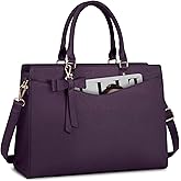 RAINSMORE Laptop Bag for Women 15.6 Inch PU Tote Bag Business Work Bag Waterproof Briefcase Computer Tote Lightweight Handbag Shoulder, Dark Purple
