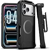 MOTIVE Designed for iPhone 17 Pro Max Case with Belt Clip, Military Grade Drop Protection, Rugged iPhone 17 Pro Max Holster case Belt Clip, MagSafe Wireless Charging, Shockproof PC/TPU, 6.9” | Black