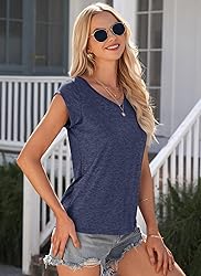 AUSELILY Womens Cap Sleeve T-Shirt Casual Loose Fit