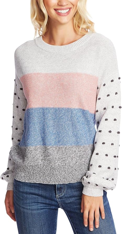 CeCe Women's Sweater Gray US XS Pullover Colorblock Polka Dot Sleeve: Amazon.com.au: Fashion