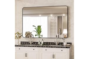 ENJOYBASICS 48"x32" Black Bathroom Vanity Mirror Made of Tempered Glass, Aluminum Alloy Brushed Framed Wall Mirror, Anti-Rust, Large Mirror for Over Sink, Bedroom, Entryway (Horizontal/Vertical)