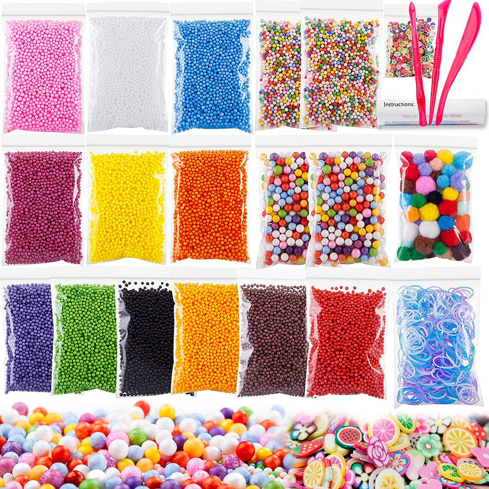 Foam Beads for DIY Craft, Slime Beads 19 Packs Approx 61,100 PC