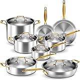 Legend Stainless Steel 5-Ply Copper Core | 14-Piece Cookware Set | Professional Home Chef Grade Clad Pots and Pans Sets | All