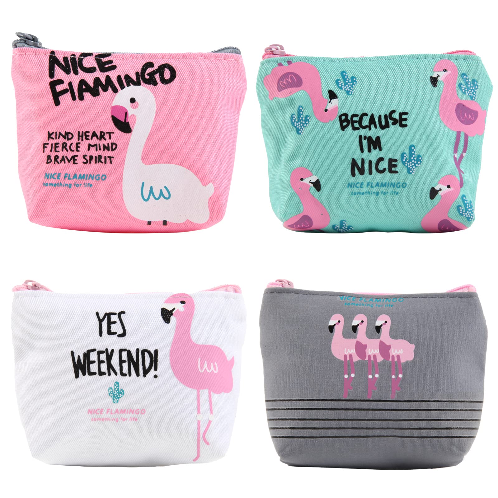 4 Pieces Cute Canvas Coin Purse Pouch Bag for Credit Card, ID Card, Keys, Headset, Lipstick,Pencil